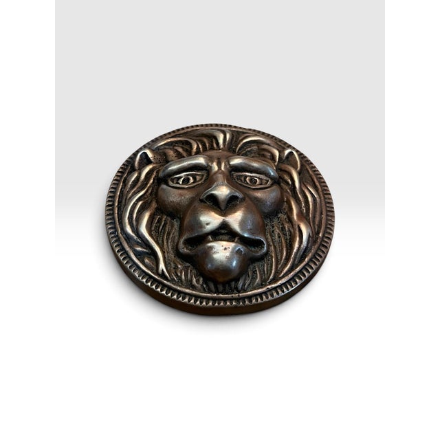Bronze Pair of Vintage Cast Bronze Lion Head Paperweights For Sale - Image 8 of 10