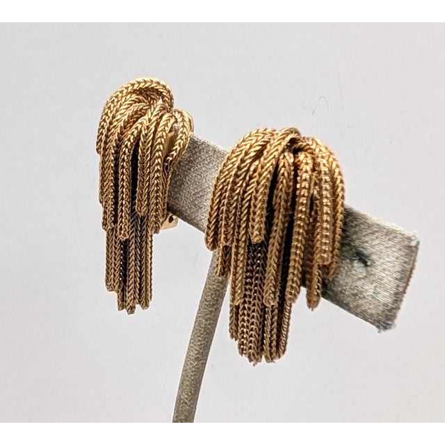 Mid-Century Modern Vintage 1950s Signed Napier Goldtone Fringe Clip Earrings-2 Pieces For Sale - Image 3 of 6