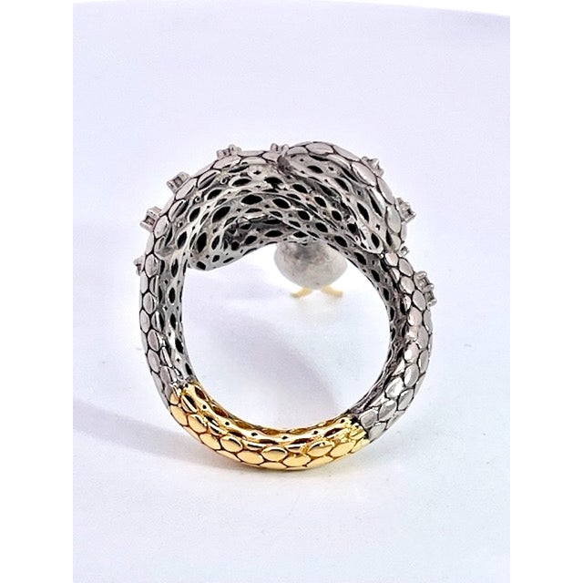 1980s Snake Ring Silver and Gold Diamond Studded For Sale - Image 9 of 11