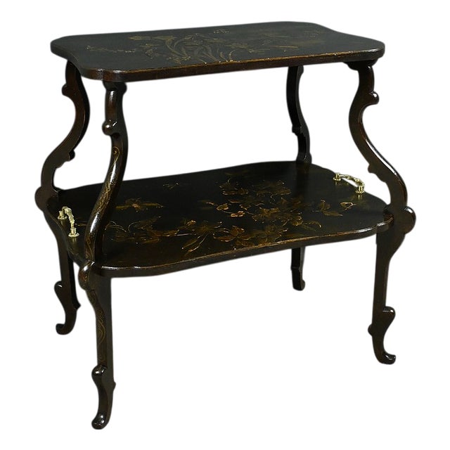 Lacquered Wood Tea Table with Asian Decorations For Sale