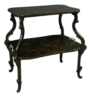 Lacquered Wood Tea Table with Asian Decorations