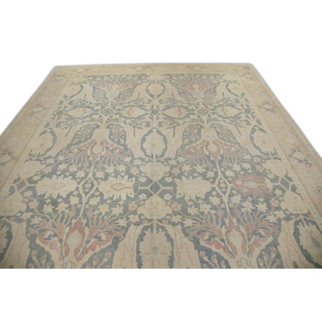 Modern Turkish Oushak Rug Sky Blue & Soft Peach Handwoven Wool Rug 9'5" X 11'9" For Sale - Image 3 of 7