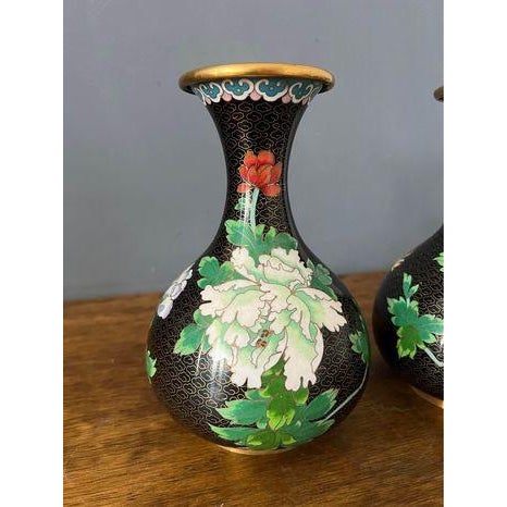 Metal Set of 2 Chinese Vintage Cloisonné Vases, 1970s For Sale - Image 7 of 9