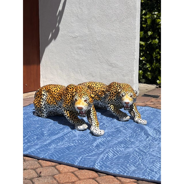 Ceramic Mid 20th Century Monumental Vintage Italian Ceramic Leopards - Set of 2 For Sale - Image 7 of 12