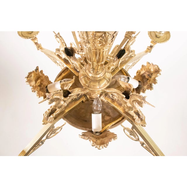 Gold Late 19th Century Eastlake Style Bronze Eight Light Chandelier With Mythological Seahorses and Zephry Faces For Sale - Image 8 of 12