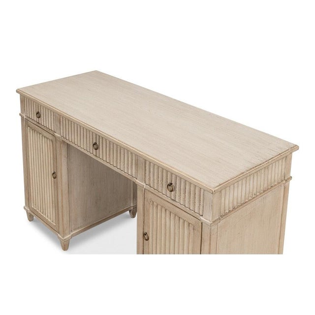 Reeded Pine Pedestal Desk in Stone Grey For Sale In Raleigh - Image 6 of 11