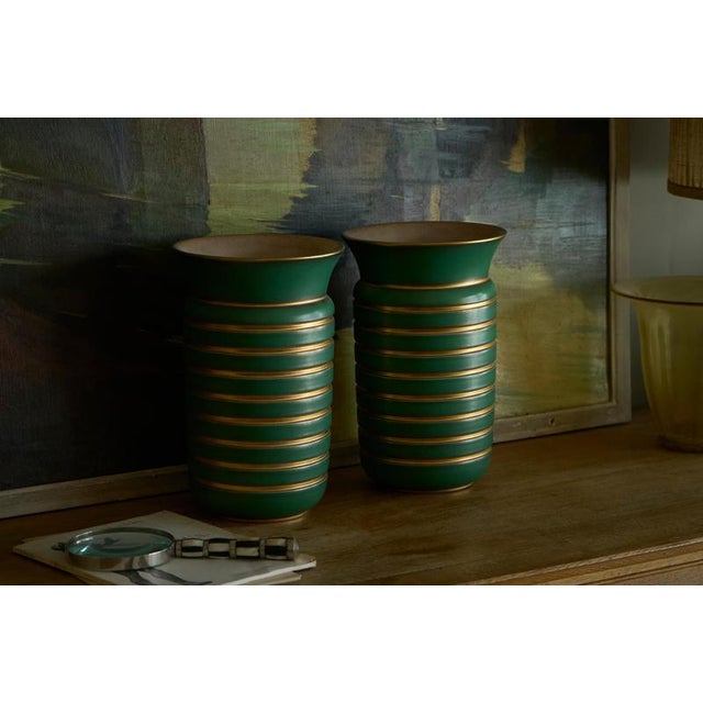 A beautiful pair of large art deco vases by Villeroy & Boch. Luxembourg, 1930s. Rare to be found as a matching pair, these...