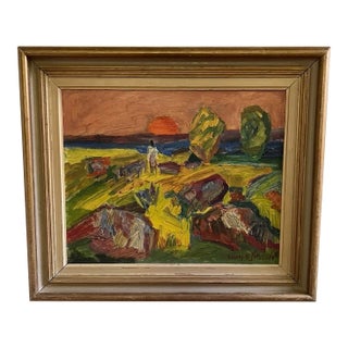 Vintage Swedish Oil Painting - Sunset Stroll by Anders Anton Jonsson For Sale