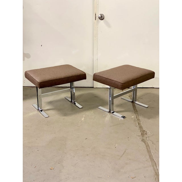 1970s Design Institute of America Chrome and Brown Mohair Rectangular Ottomans – a Pair For Sale In Detroit - Image 6 of 12