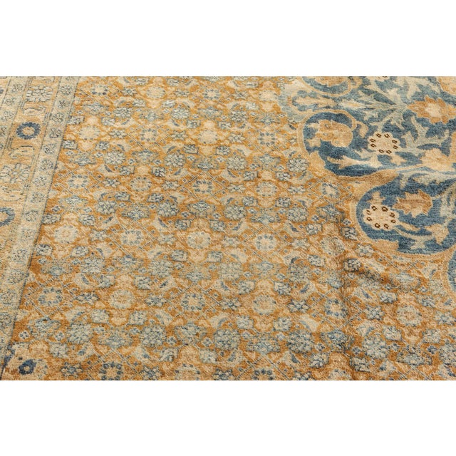 Fine Persian Tabriz Brown, Blue Hand Knotted Wool Carpet For Sale - Image 4 of 10