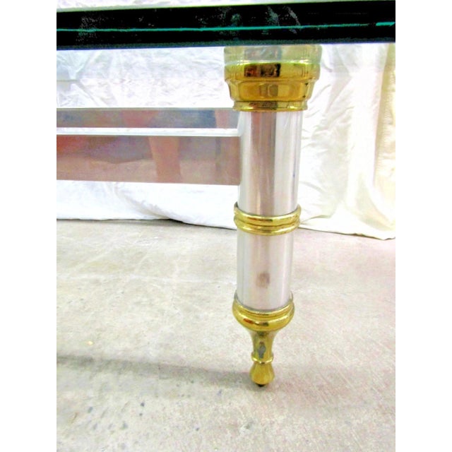 1960's Maison Jansen 78" Aluminum With Brass Accent Thick Beveled Glass Cocktail Table For Sale - Image 9 of 10