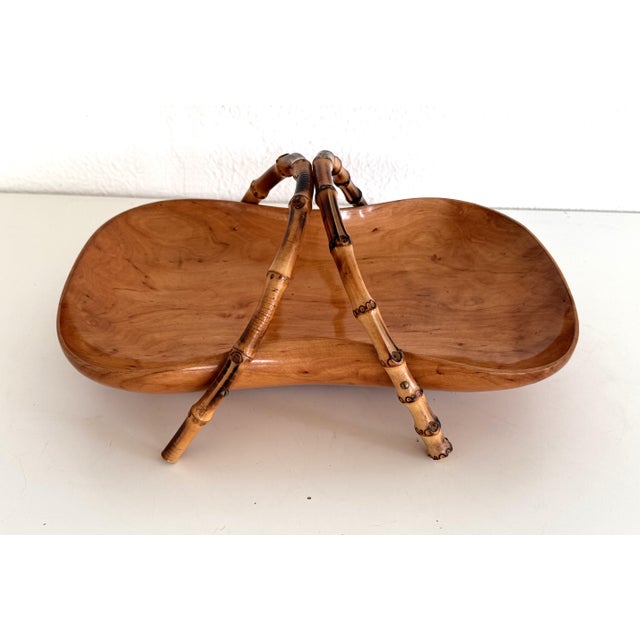 Mid-Century Italian Nutwood and Bamboo Basket, 1970s For Sale - Image 6 of 17