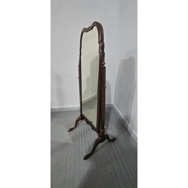 Wood Queen Anne Walnut Cheval Mirror, 1920 For Sale - Image 7 of 12