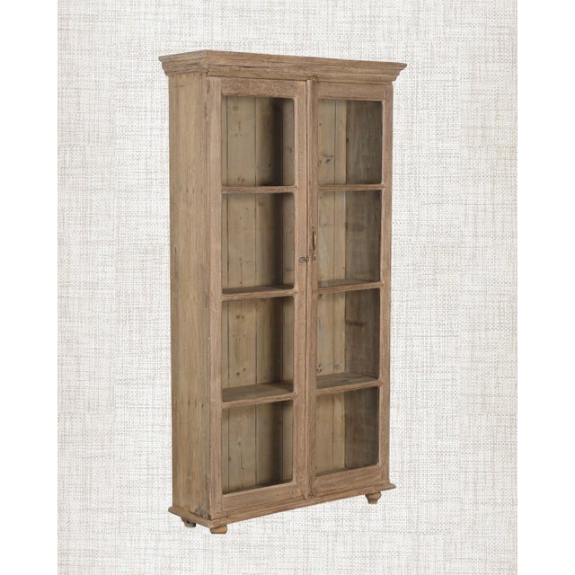 Antique Indian Glass Armoire | Four Shelf Wood Cabinet| Vintage Teak Display Cabinet | Wabi Sabi Decor For Sale - Image 6 of 6