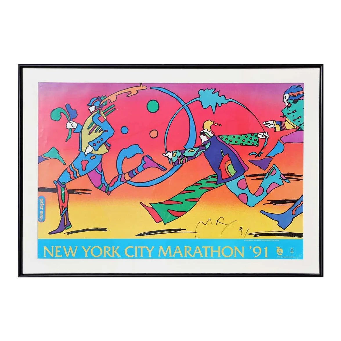 Peter Hedegaard 展示ポスター 額装付 ドイツ個展 希少 1991 Technicolor New York City Marathon Original Poster by Peter