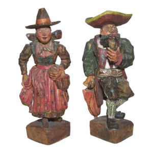 1950s Pair Rare Museum Hand Carved Wood Carl Hallsthammar Folk Art Figural Sculpture