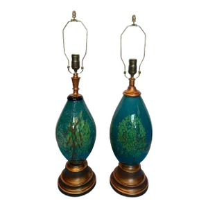 Art Glass Table Lamp a Pair: Abstract Tree