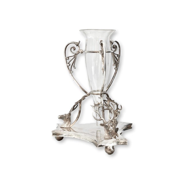 Victorian Victorian Stag's Head Silverplate & Glass Vase For Sale - Image 3 of 7