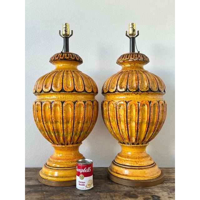 Vintage MCM Monumental Glazed Ceramic Lamps - A Pair For Sale - Image 12 of 12