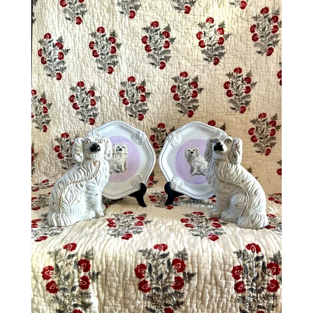 Ceramic Floris & Fergus the White Staffordshire Spaniels Portraits by Susannah Carson For Sale - Image 7 of 7