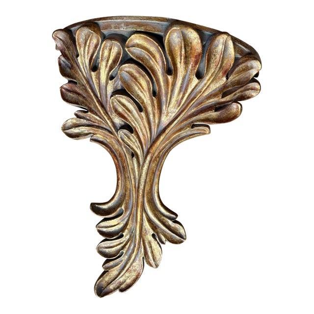 1980s Hollywood Regency Gold Gilt Leaf Wall Shelf For Sale