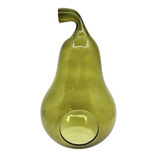 Midcentury Green Hand Blown Pear Shaped Glass Terrarium/ Art Glass For Sale