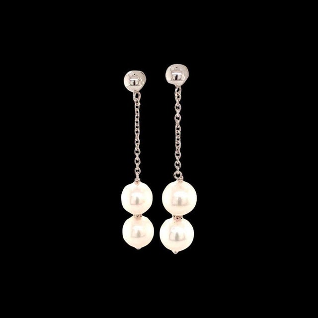Traditional Akoya Pearl Earrings 14k White Gold Certified For Sale - Image 3 of 13