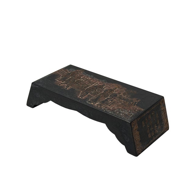 Chinese Chinese Black Lacquer Golden Graphic Bridge Shape Ink Display Art For Sale - Image 3 of 10