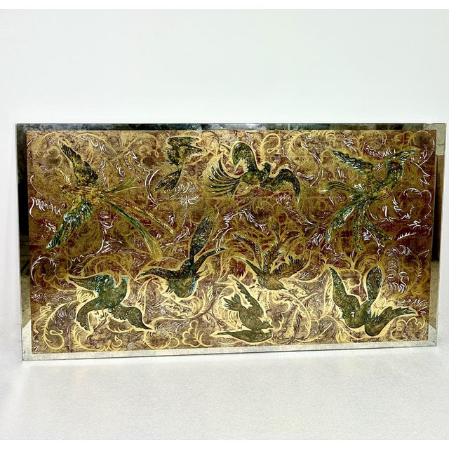 Glass of Glass Mirror Eglomized Birds of Paradise, 1950s For Sale - Image 12 of 14