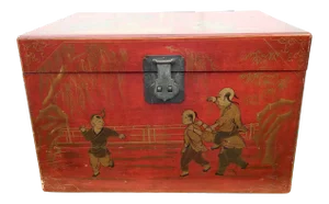 Red Lacquer Chinoiserie Trunk - Box