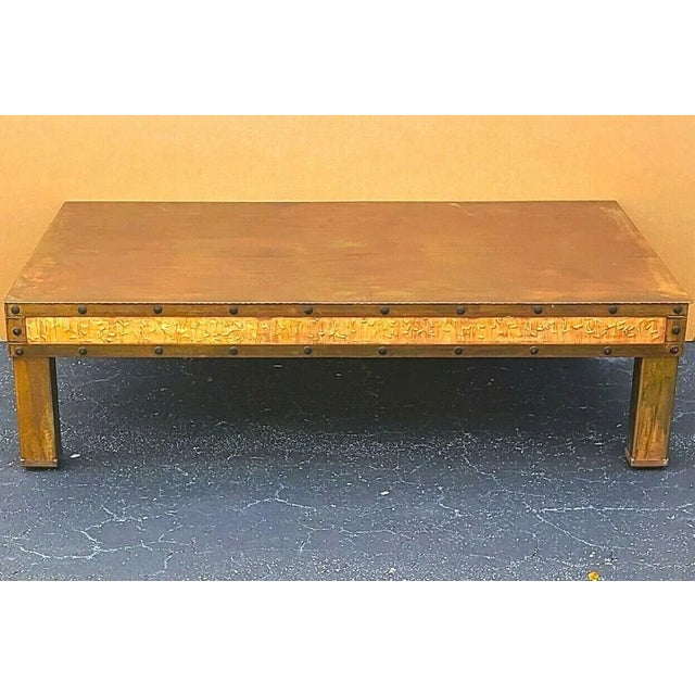 Metal Copper Coffee Cocktail Table 73" For Sale - Image 7 of 12