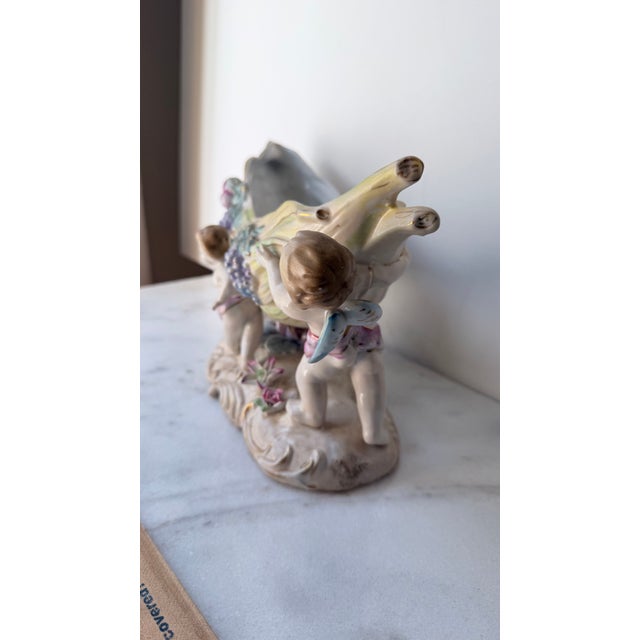 Ceramic Antique German Porcelain Figural Centerpiece Bowl, of Dresden or Von Schierholz Styles, Hand-Painted Putti For Sale - Image 7 of 15