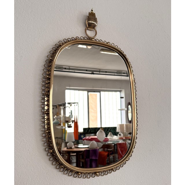 Gold Vintage Wall Mirror with Loop Frame and Wall Hook in Brass by Josef Frank for Svenskt Tenn, 1960s For Sale - Image 8 of 16