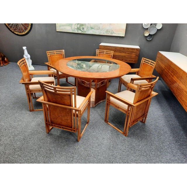 Wood Vintage Dining Table and Dining Chairs by Frank Pollaro, 1980s, Set of 7 For Sale - Image 7 of 18