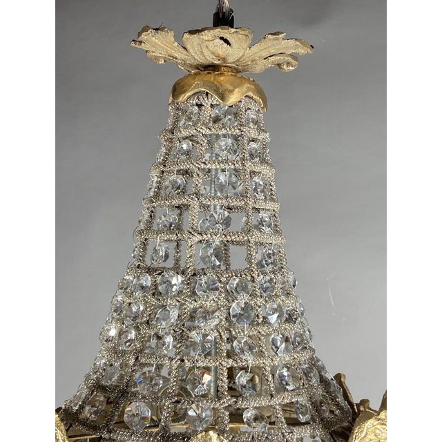 1980s French Louis XVI Gold Bronze Chandelier Ceiling Light – 1 Pc For Sale - Image 11 of 15