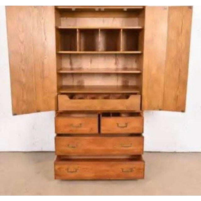 Henredon 1970s Henredon Artefacts Campaign-Style Mid-Century Oak Armoire For Sale - Image 4 of 8