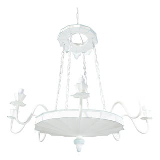 Vintage Handmade White and Light Blue Iron 8-Light Pendant Chandelier For Sale