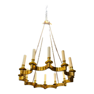 1940 French Gilt Bronze Scalloped Chandelier 12 Lights