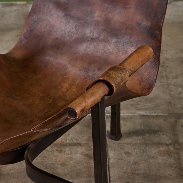 Patinated Jean-Paul Rykaert Leather Sling Chair For Sale - Image 12 of 18