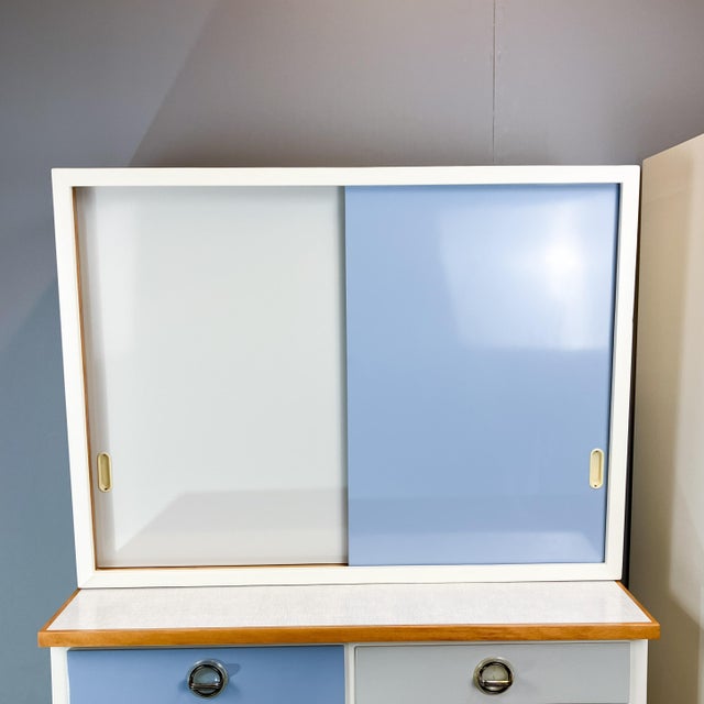 Mid-Century Modern Kitchen Wall Cabinet with Blue-Grey Fronts, 1960s For Sale - Image 3 of 6
