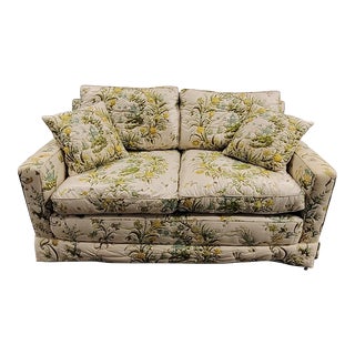 Vintage Skirted Loveseat With Quilted Chinoiserie Upholstery For Sale