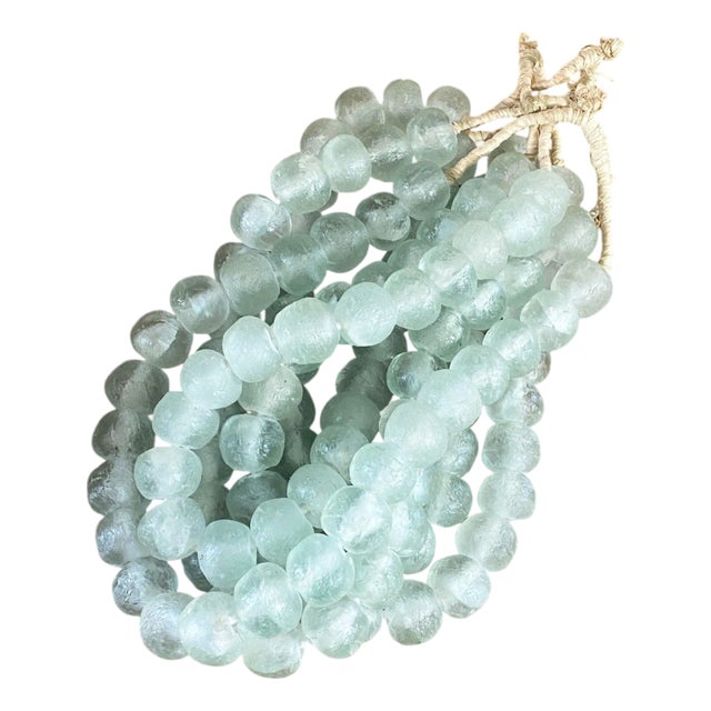 Vintage African Jumbo Glass Light Green Trading Beads Necklace One String For Sale