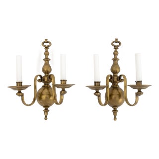 Dutch Style Bronze Three-Branch Wall Sconces - Pair For Sale
