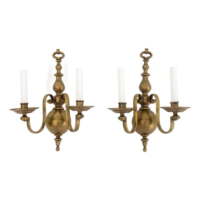 Dutch Style Bronze Three-Branch Wall Sconces - Pair For Sale
