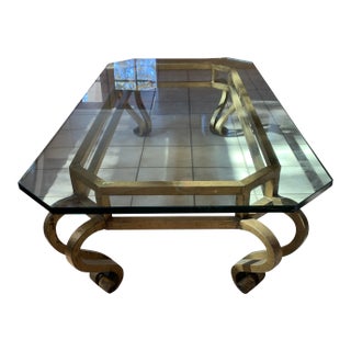 1960s Hollywood Regency Gilt Metal and Glass Coffee Table For Sale