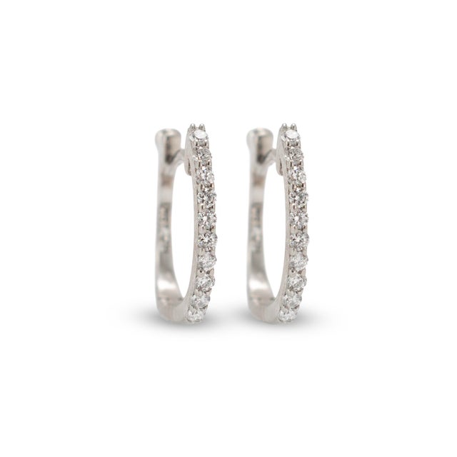 Modern Roberto Coin Classic Pave’ 18k White Gold Diamonds Huggy Hoop Earrings, Pair For Sale - Image 3 of 7