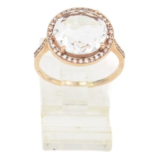 Suzanne Kalan Couture 14k Rose Gold White Topaz and Diamond Halo Ring, Size 8.5 For Sale