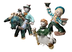 Small Austrian Ceramic Figure Collection Candleholder by Leopold Anzengruber - 3 Pieces