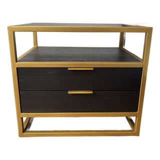 Modern Black & Gold 2-Drawer Nightstand / Bedside Table - Crate & Barrel For Sale