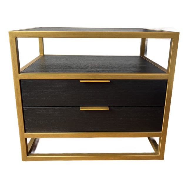 Modern Black & Gold 2-Drawer Nightstand / Bedside Table - Crate & Barrel For Sale